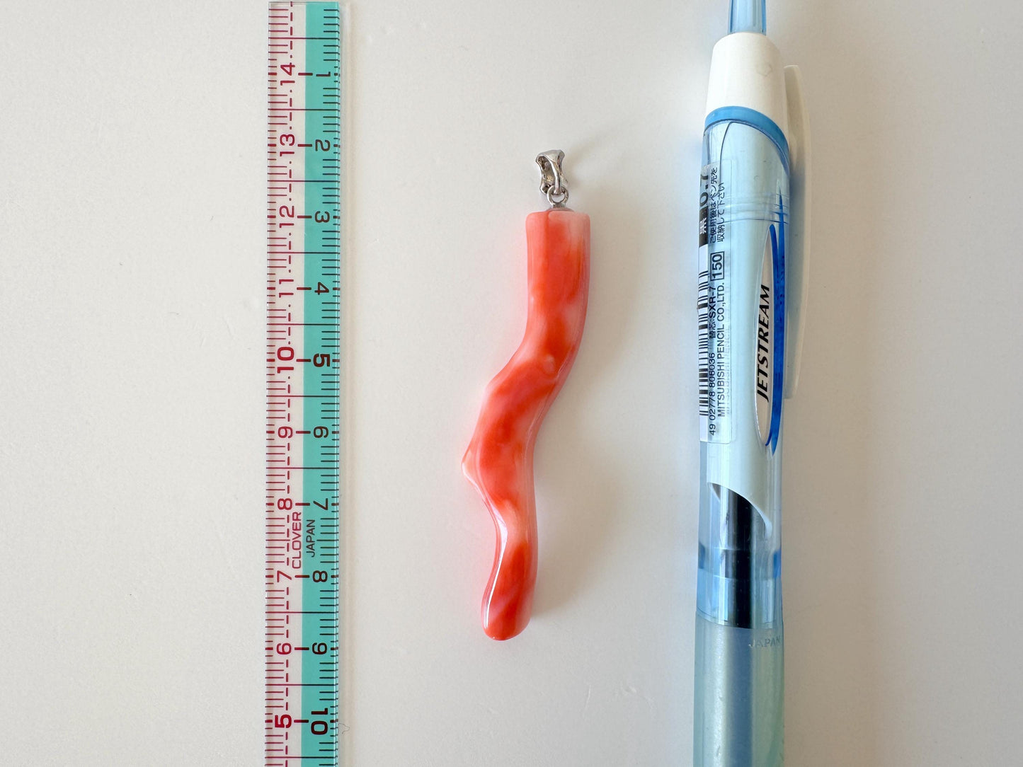 Coral Branch Pendant - Natural Deep Sea Coral Jewelry - Orange Pink Branch, Rhodium-Plated Silver Bail, 58mm Length