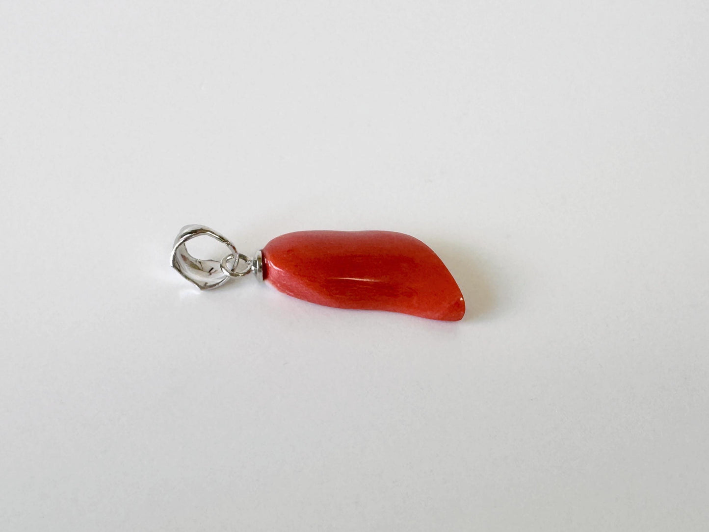 Orange Momo Coral Pendant - Natural Unique Shape Coral Jewelry - Silver Bail (Rhodium-Plated), Genuine Material, 17x9mm