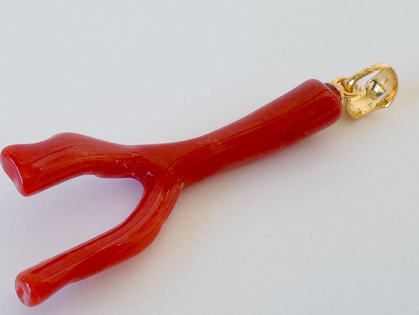 Natural Red Coral Branch Pendant: Japanese Aka Coral, Gold Plated Silver Bail, 40mm