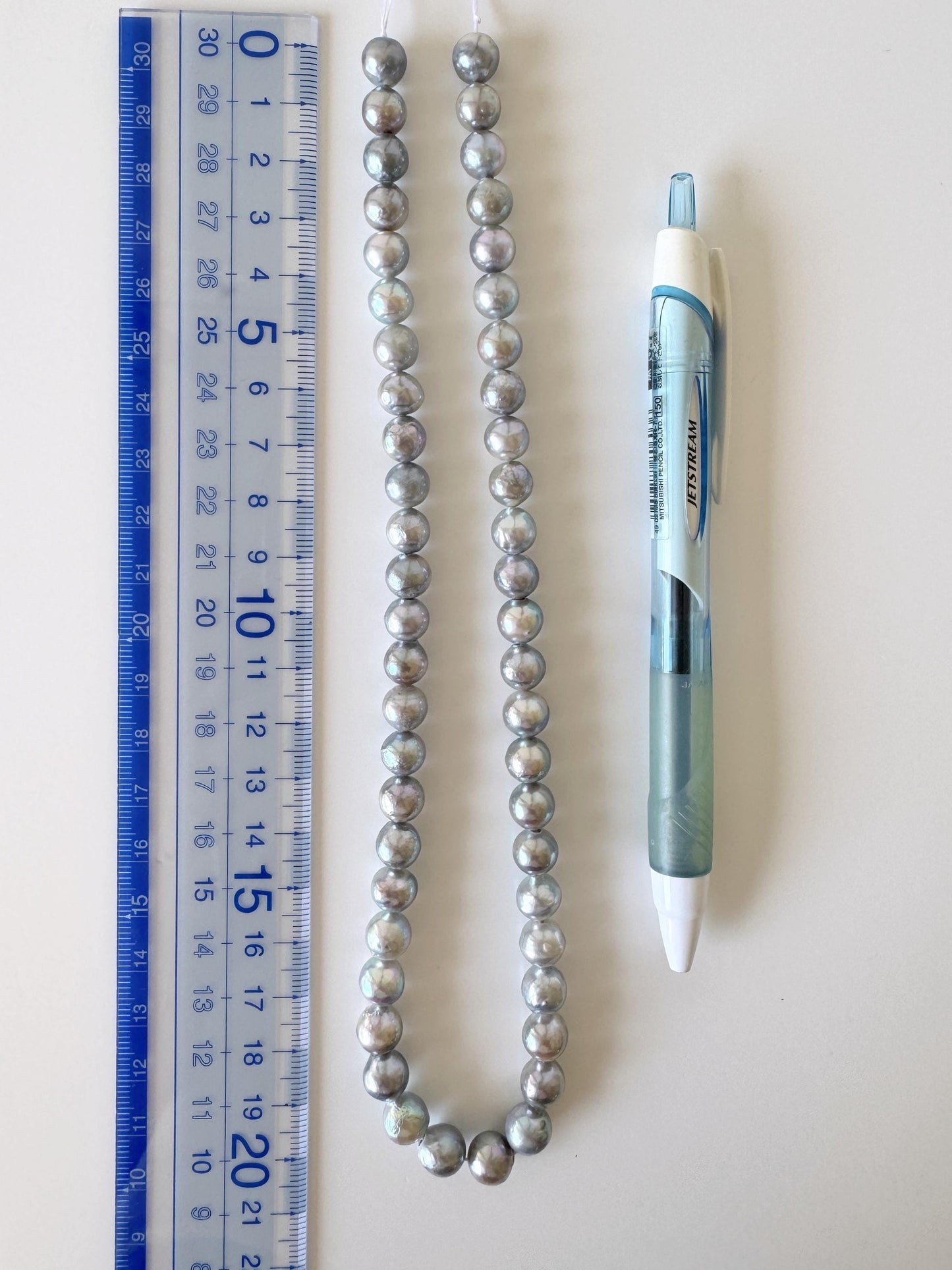 Japanese Akoya Pearl Strand - Natural Blue Silver Cultured Beads - Semi-Round Shape, 8-8.5mm Size, Saltwater Pearls, 40cm Length