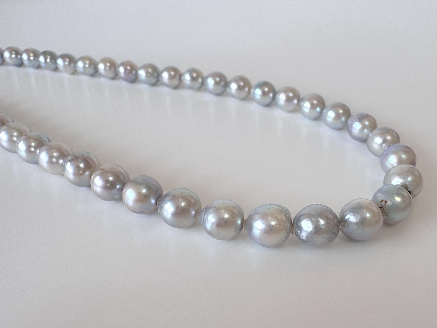 Japanese Akoya Pearl : Natural Blue Silver Color - Cultured Saltwater Pearls, 7.5-8mm Beads, Silver Clasp Necklace