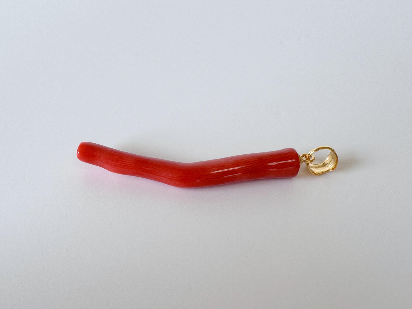 Momo Coral Branch Pendant: Vermilion Orange Coral - Natural Japanese, Silver Gold-Plated Bail, 44mm Length