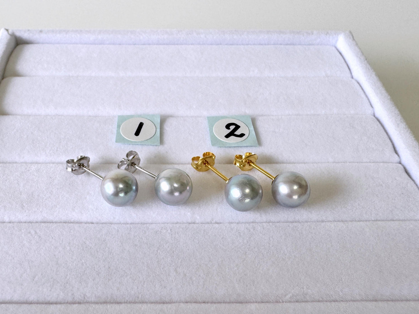 Japanese Akoya Pearl Stud Earrings, Natural Blue/Silver (7mm, Silver925 Posts, Saltwater Cultured)