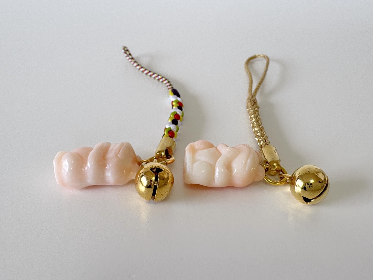 Lucky charm, Natural Deep sea coral Praying Frog key strap, Netsuke strap, Natural color precious coral
