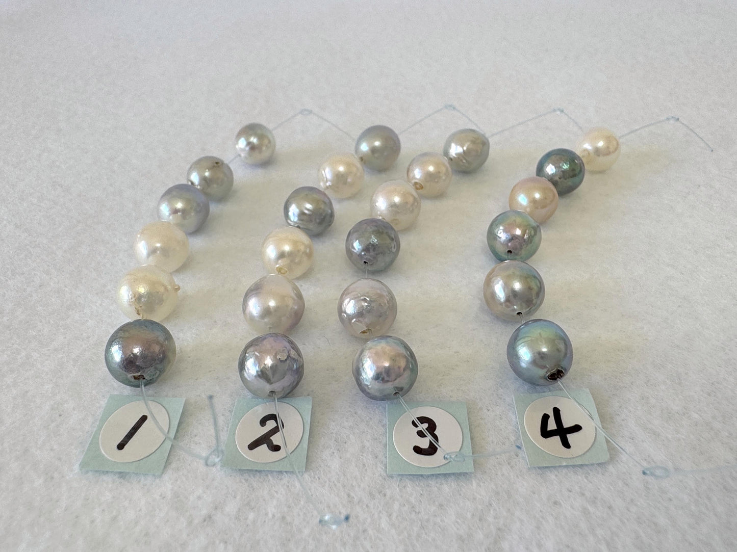 Japanese Natural blue/silver/white color Akoya Pearl Beads, 7.7-8.3mm, Mini Strand, Short Strand of 6 Pieces, Cultured in Sea Water