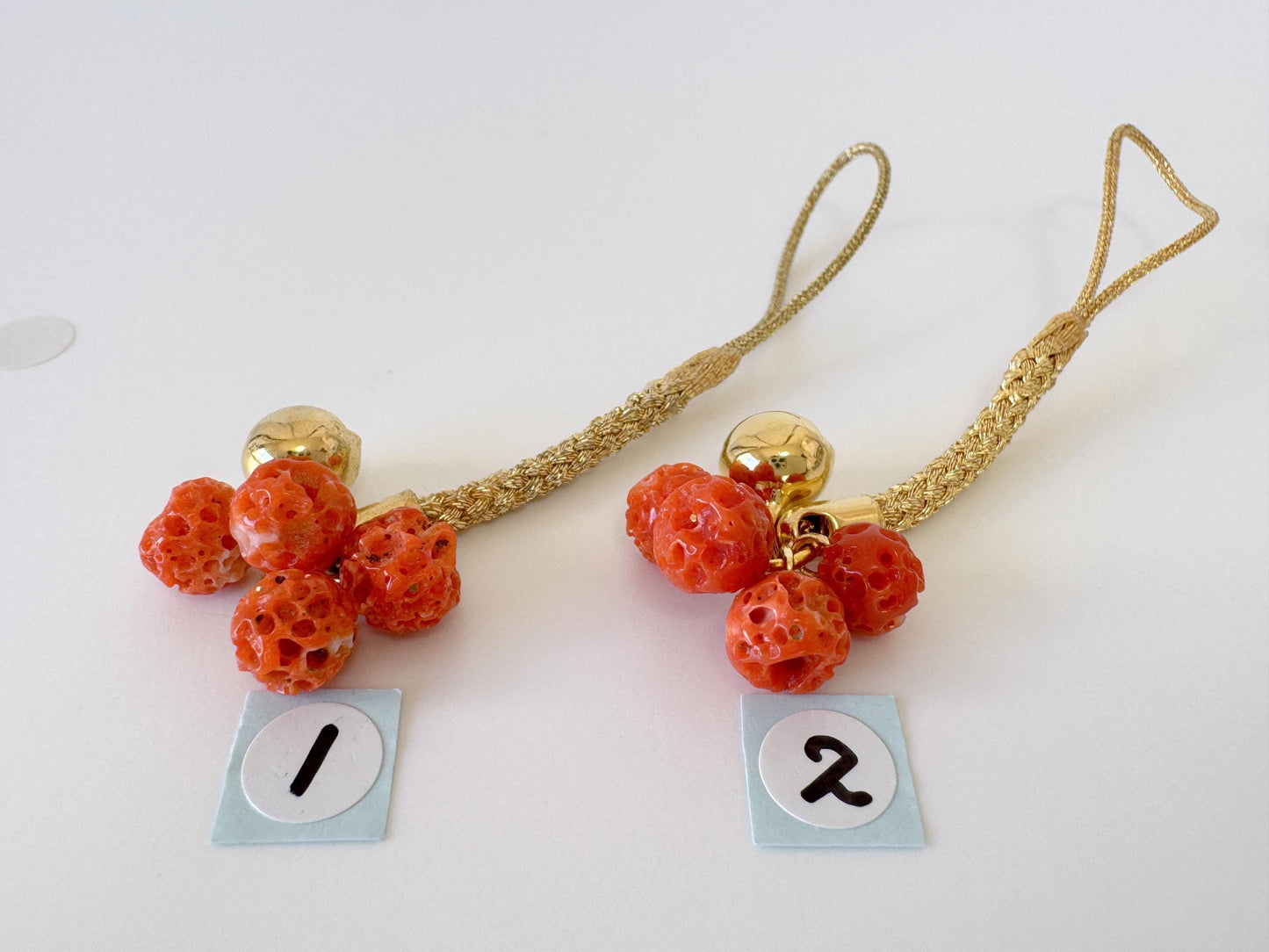 Lucky charm, Natural Aka (red) coral key strap, Netsuke strap, Natural color precious coral