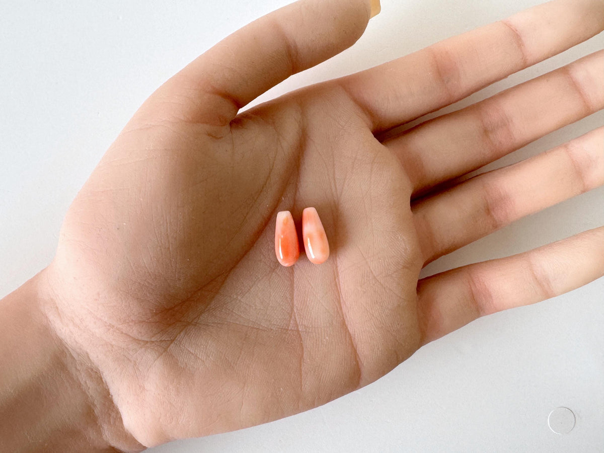 Deep Sea Coral Drop Loose Natural Gemstones, Pink Orange Teardrop (13.5-15mm, Drilled Hole, Pair for Earrings)