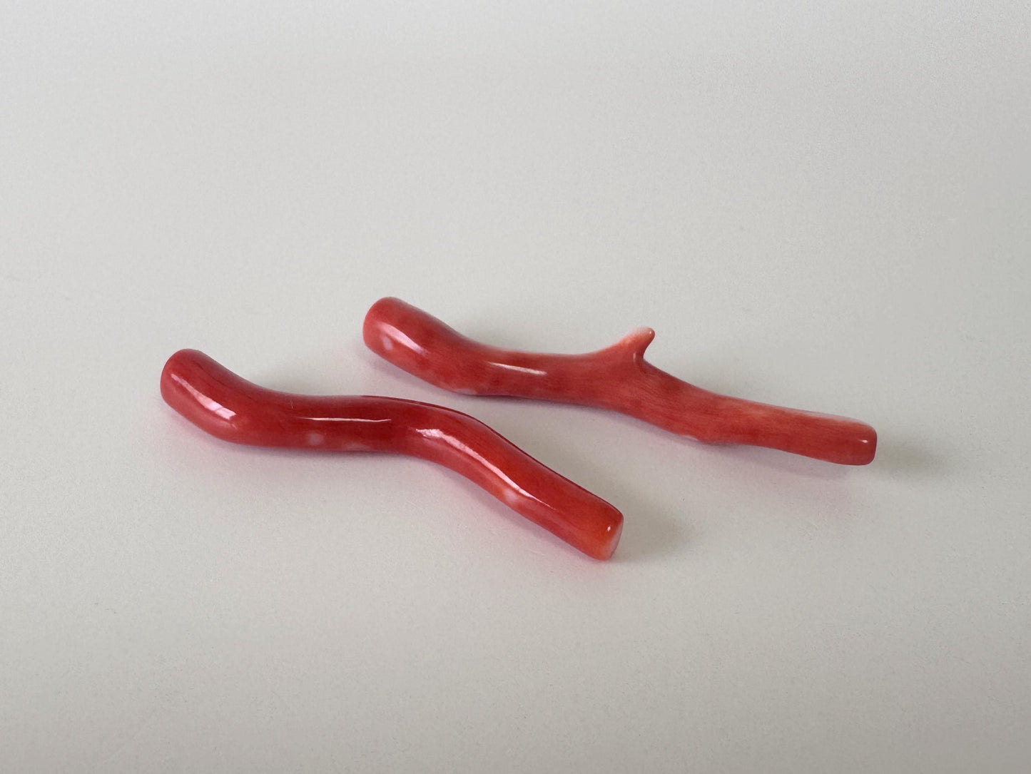 Momo Coral Branches: Natural Japanese Orange Vermilion Set, 37-41mm, Hole On Top | Precious Gemstones, Jewelry Supplies, Set of 2 Pieces