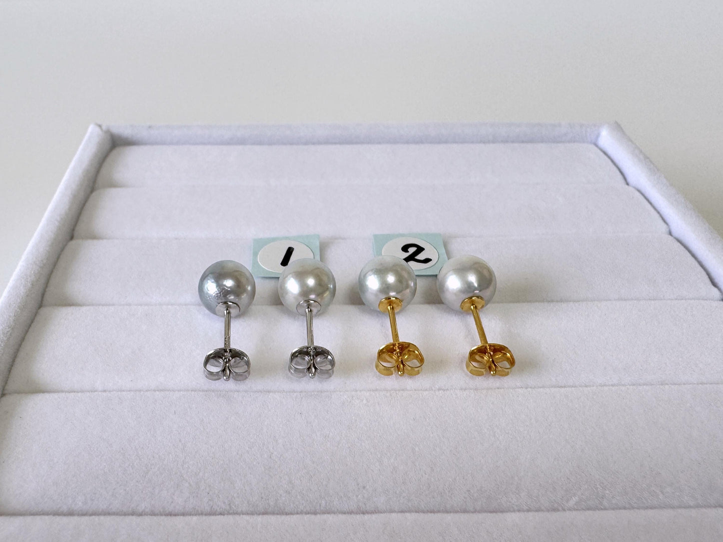 Japanese Akoya Pearl Stud Earrings, Natural Blue/Silver (7-7.5mm, Silver925 Posts, Saltwater Cultured)