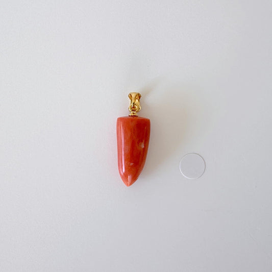 Natural Unique Shaped Japanese Momo Coral Pendant, Natural Orange Color Coral, Silver Bail (Gold-Plated)