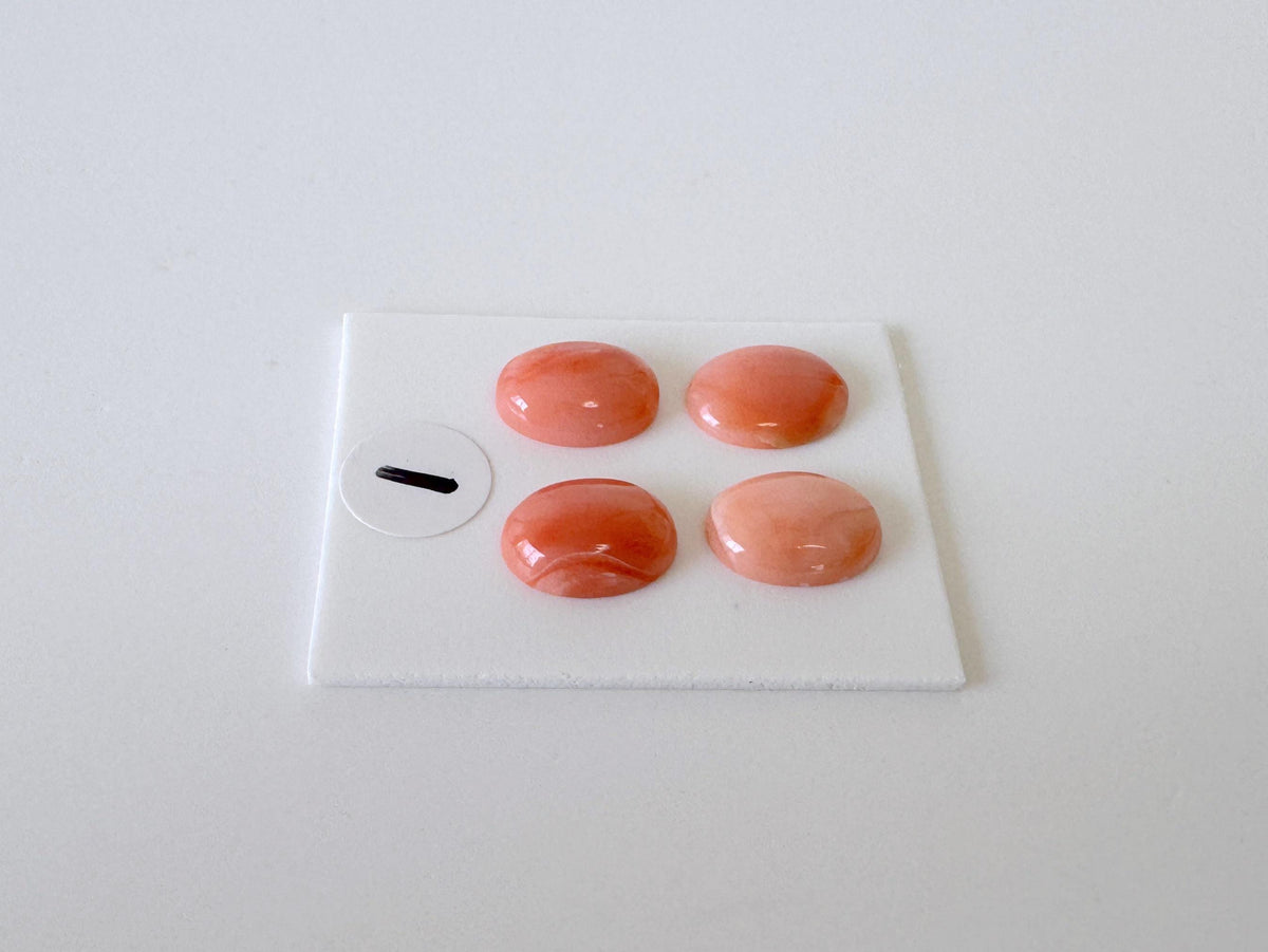 Deep Sea Coral Cabochons: Natural Orange/Pink Oval Gemstones, 9x7mm (4 pcs), Value Priced for Reason of Natural Defects