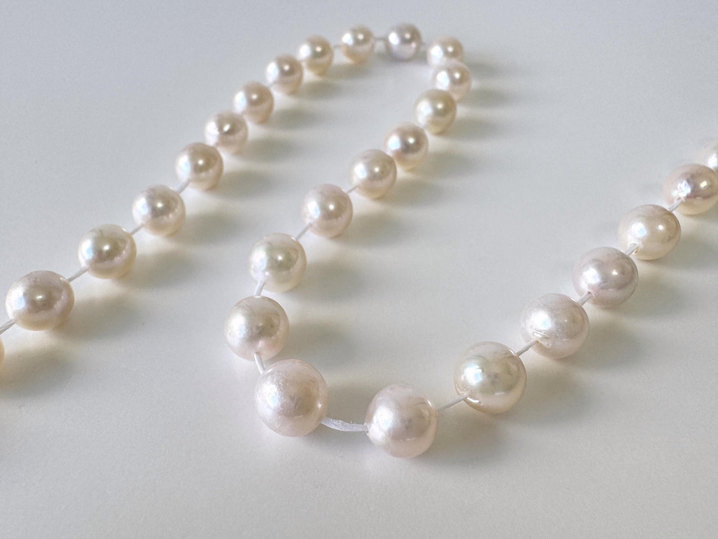 Japanese Akoya Pearl Strand: 6.5-7mm White Pink Cultured Saltwater Pearls, Full Strand | Genuine Beads, Craft Supplies | 40cm Length