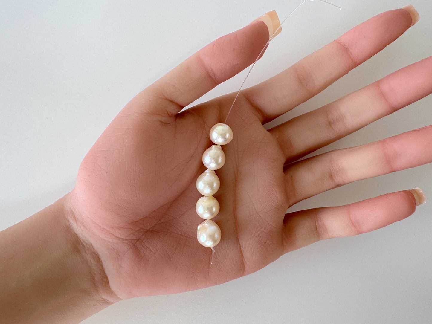 Japanese Cream White Akoya Pearl Beads, 9.5-9.9mm, Mini Strand, Short Strand, 5 Pieces, Genuine Akoya Pearl, Cultured in Sea Water