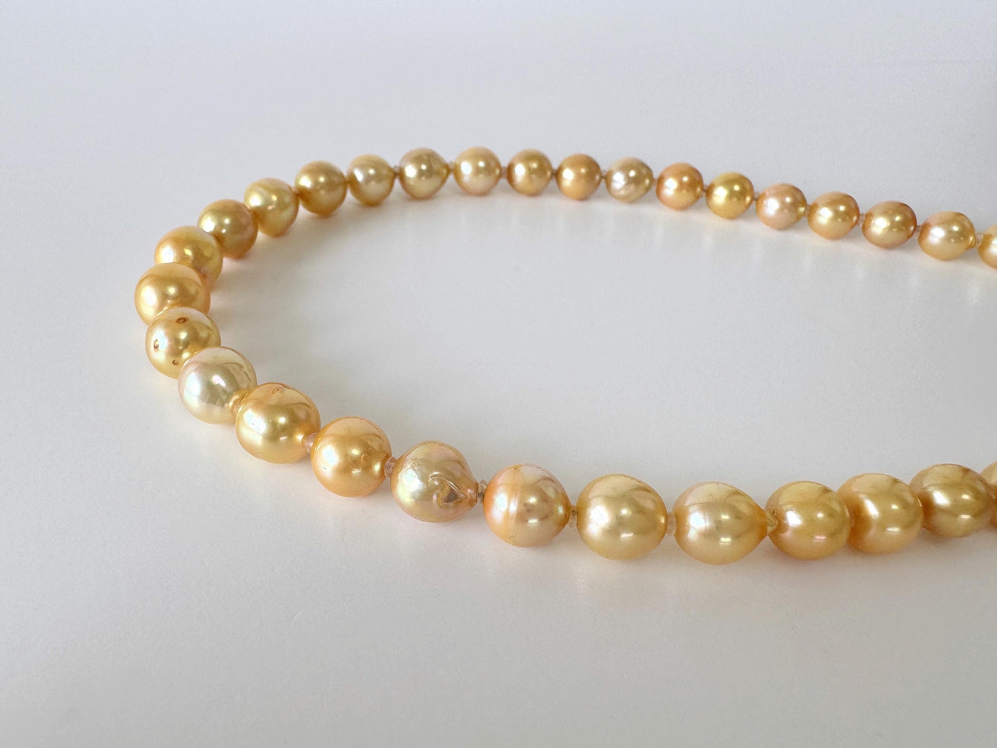 Japanese Akoya Cultured Pearl Necklace: 6-9.2mm Color Treated Gold  Semi-Baroque/Semi-Round, Silver Clasp | Saltwater Pearls, 45cm Strand