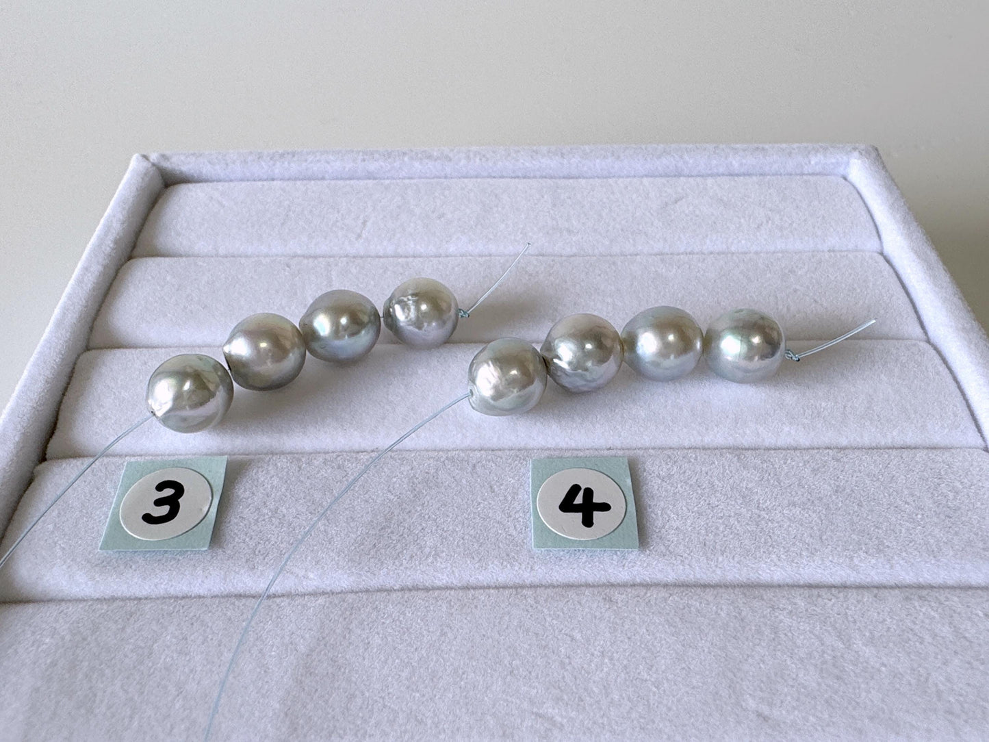 Japanese Natural blue/silver color Akoya Pearl Beads, 7.5-8mm, Mini Strand, Short Strand of 4 Pieces, Cultured in Sea Water
