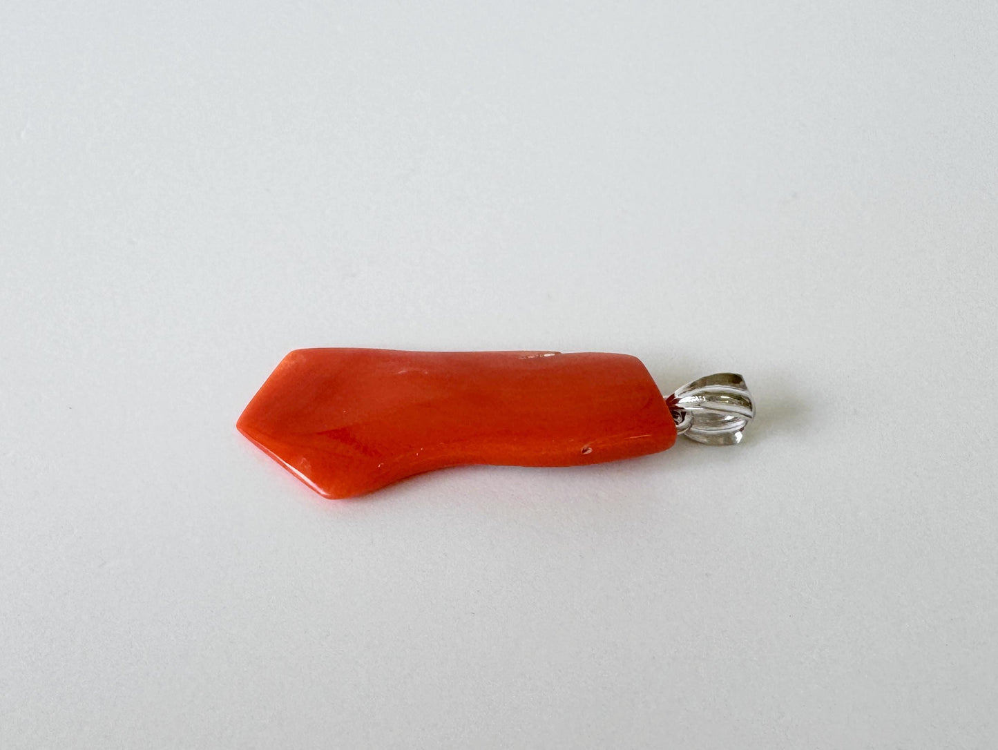 Orange Momo Coral Pendant - Natural Unique Shape Coral Jewelry - German Silver Bail, Genuine Material, 26x12mm