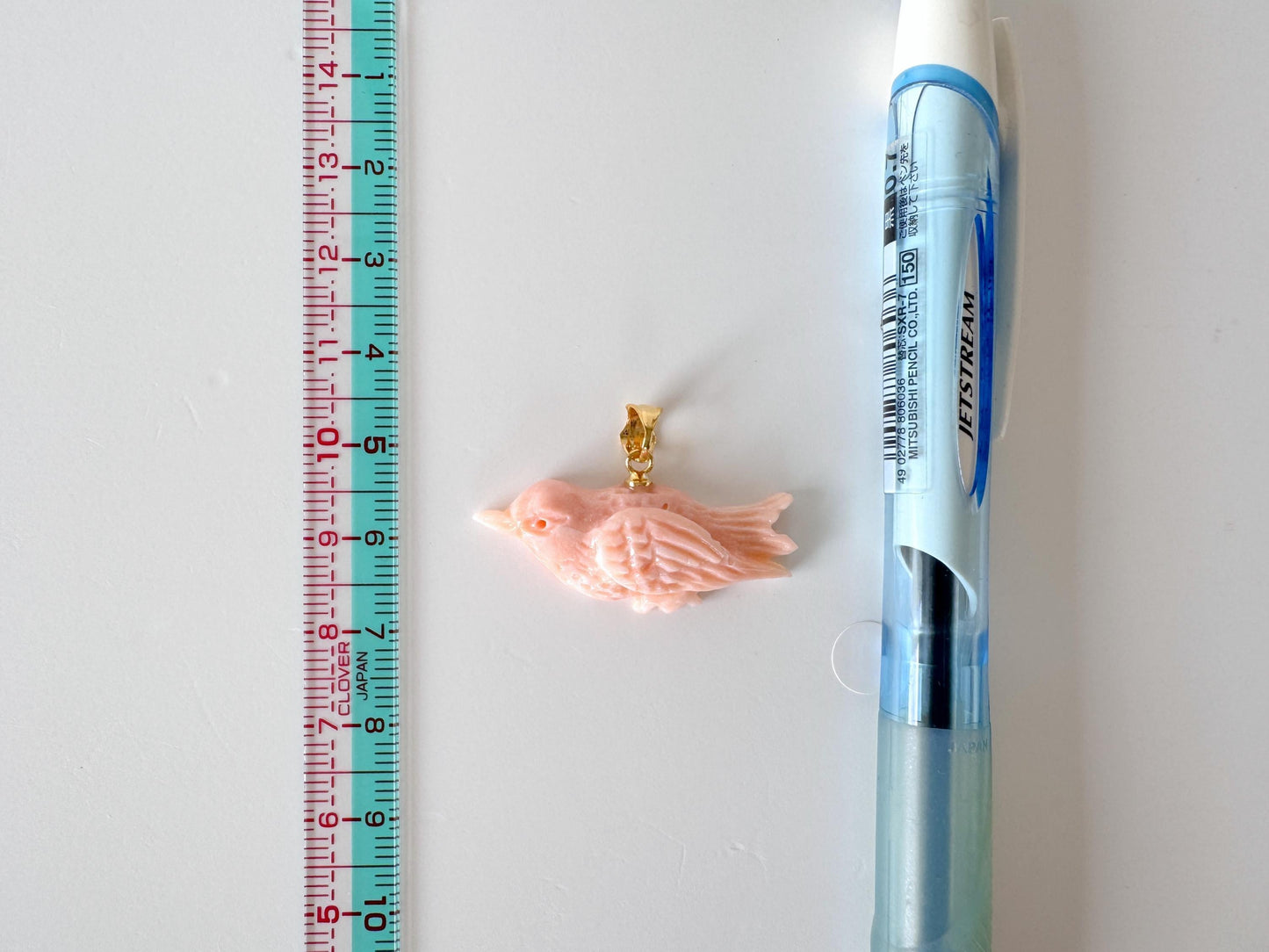 Carved Coral Bird Pendant Natural Jewelry, Pink Deep Sea Coral (35x13.8mm, Gold-plated Silver Bail, Hand Carved)