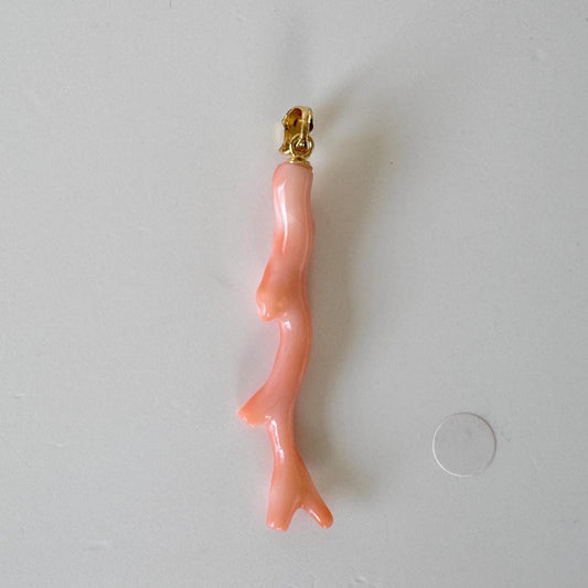 Coral Branch Pendant: Natural Pink Orange Deep Sea Coral - Gold-Plated Silver Bail, 45mm Length