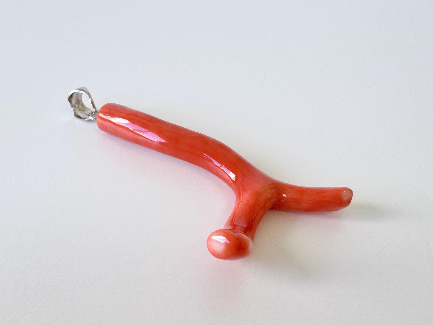 Momo Coral Branch Pendant Natural, Japanese Orange Coral (44mm Length, Rhodium-Plated Silver Bail, Deep Sea Origin)