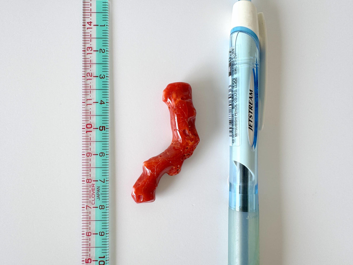 Japanese red(Aka) coral branch, 46mm, Hole on top, Natural red color coral for jewelry making