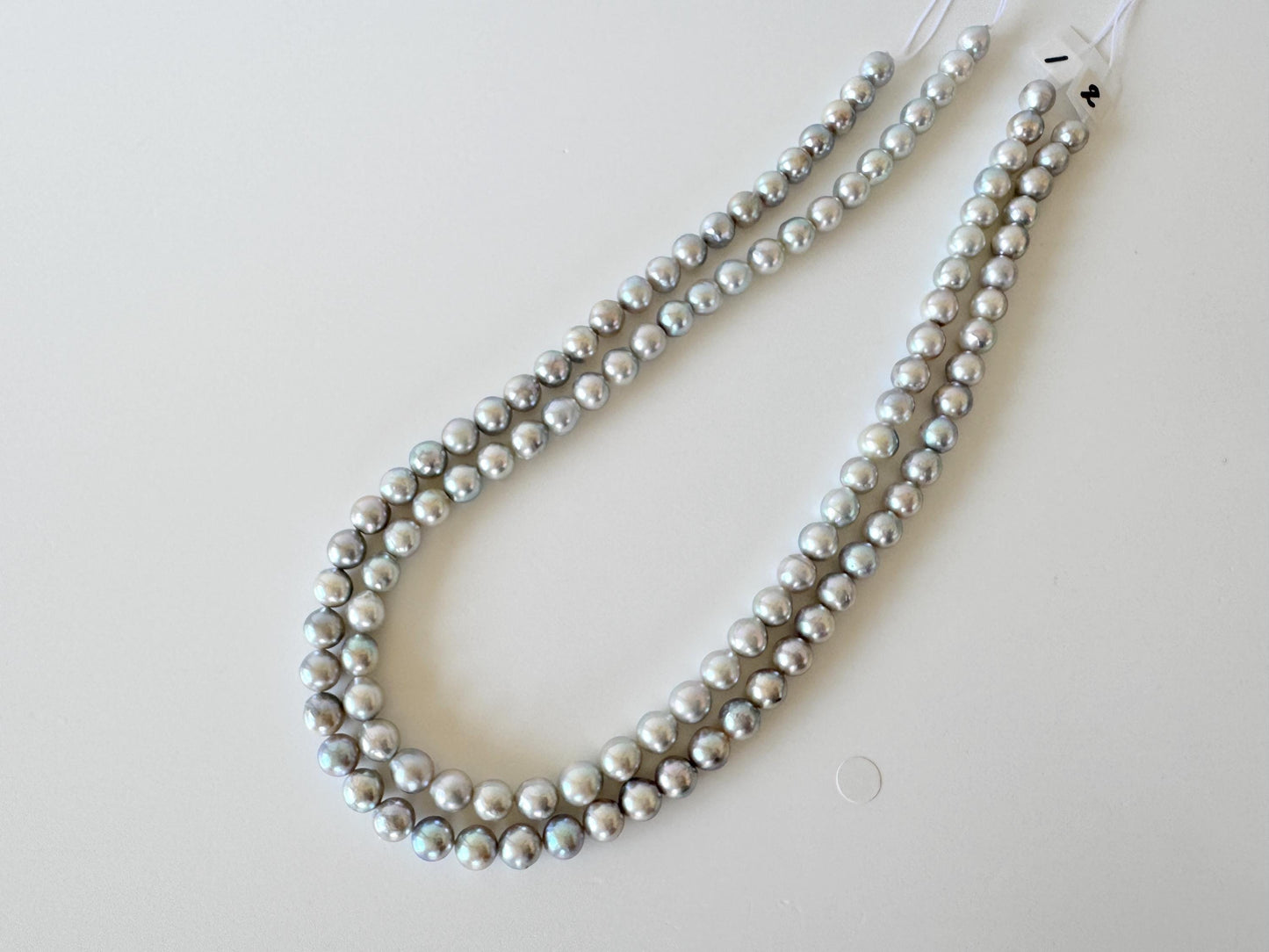 Japanese Akoya Pearl Strand - Natural Blue Silver Cultured Beads - Semi-Round Shape, 7-7.5mm Size, Saltwater Pearls, 40cm Length