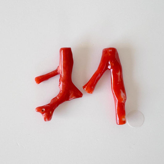 Red Coral Branch Set: Natural Aka Coral for Jewelry Making (33-34mm), Hole on Top