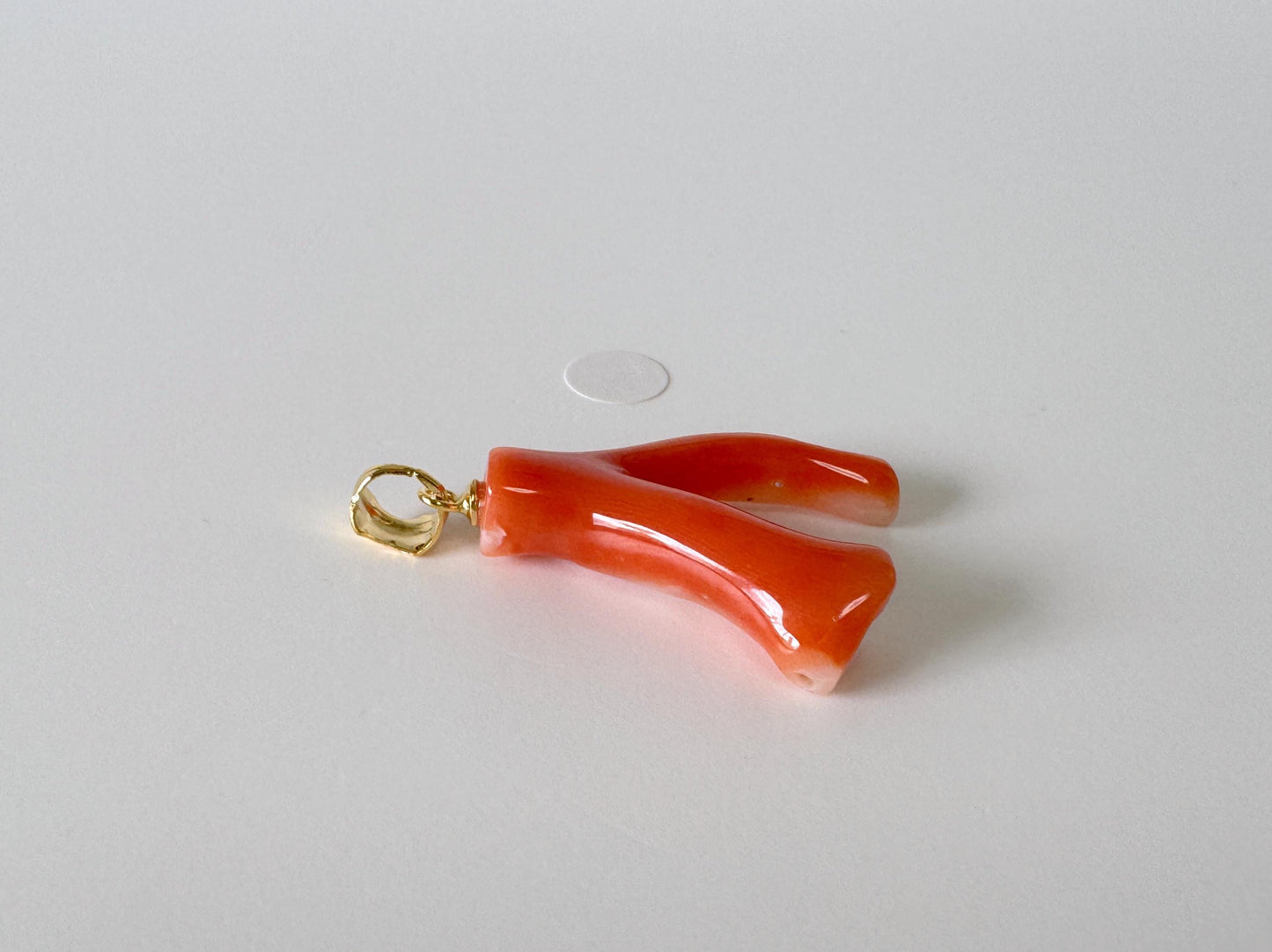 Natural Red (Aka) Coral Branch Pendant, Vermilion Natural Color Japanese Coral, Length 25mm, Silver bail (gold plated)
