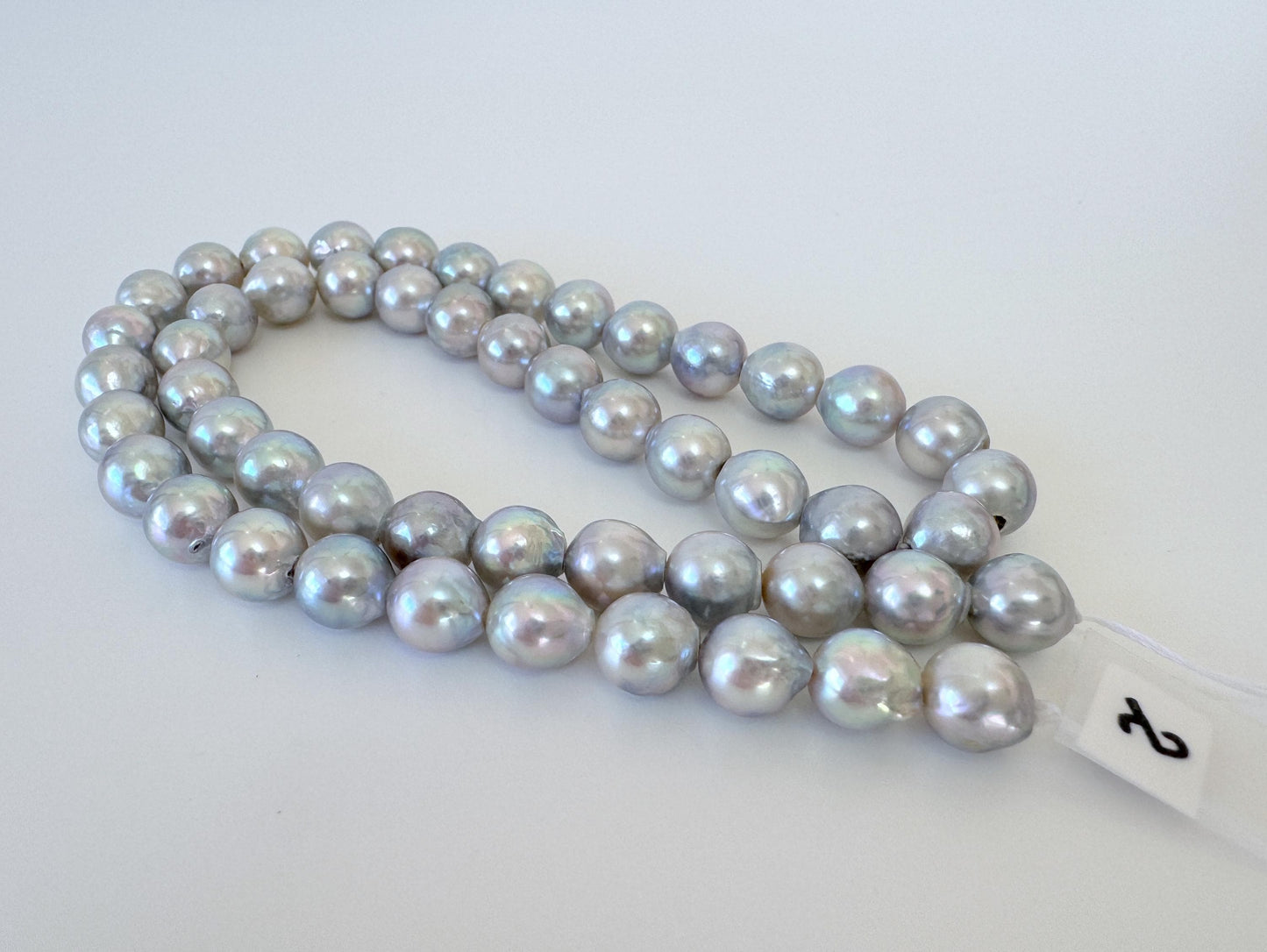 Japanese Akoya Pearl Strand: Natural Blue Silver Color - 7.5-8mm Cultured Saltwater Pearls, Full 15.7" Strand for Jewelry