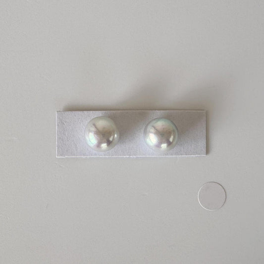 Japanese Akoya pearl 9.6mm, Light Blue Color, Half-Drilled Nearly Round/Semi-round loose, Natural Color, Price per Pair, Salt water pearl