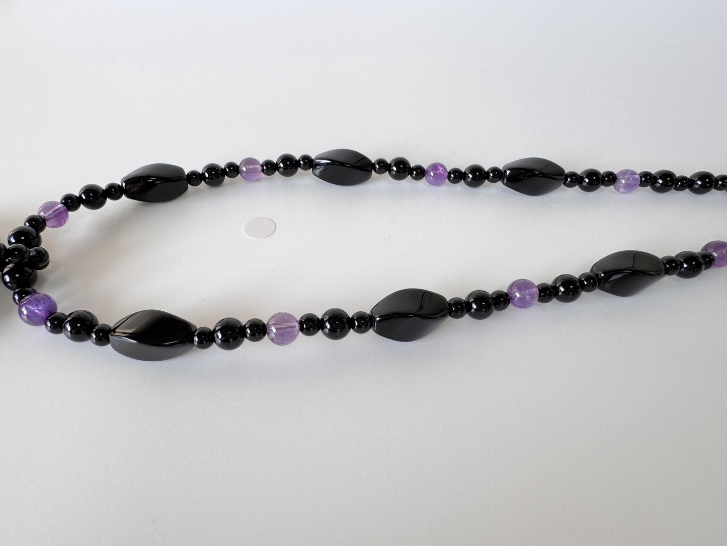 Onyx, Amethyst Necklace with Pendant, Brass Hook & Adjuster