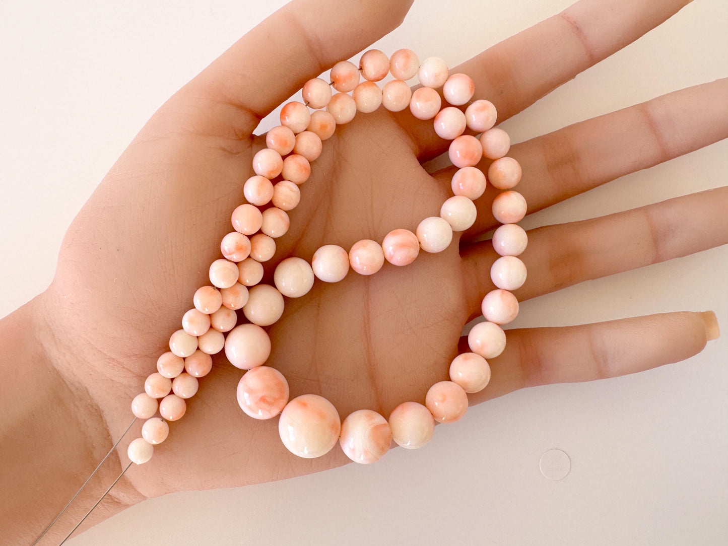 Natural Coral Strand Deep Sea Coral Round Gradation Beads – Pink White Orange 5-12.5mm 42cm