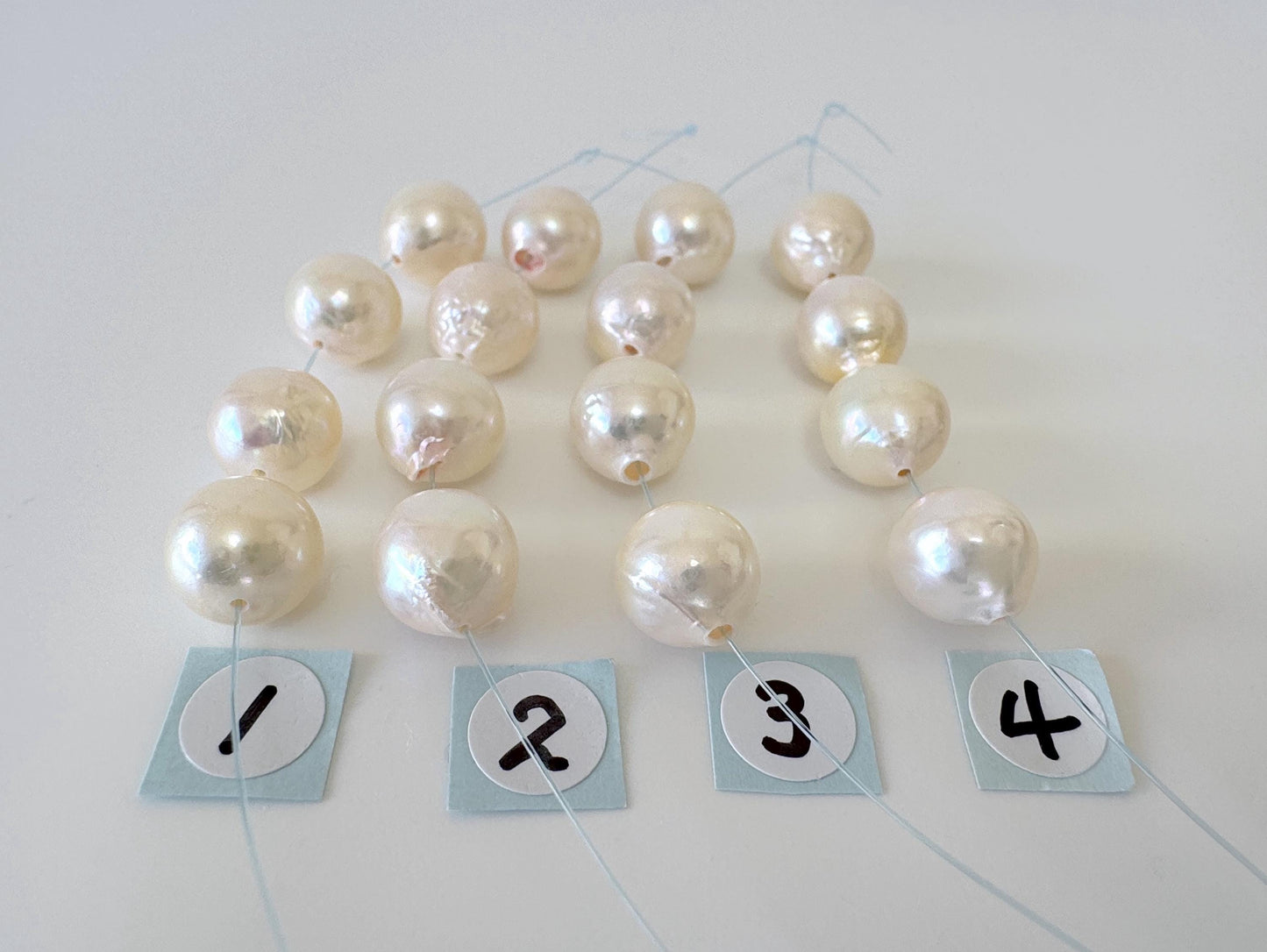 Japanese Cream White Akoya Pearl Beads, 9-9.5mm, Mini Strand, Short Strand, 4 Pieces, Genuine Akoya Pearl, Cultured in Sea Water