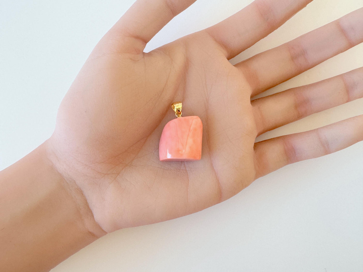 Natural Momo Coral Pendant: Japanese Pink Orange Coral, Gold-Plated Silver Bail