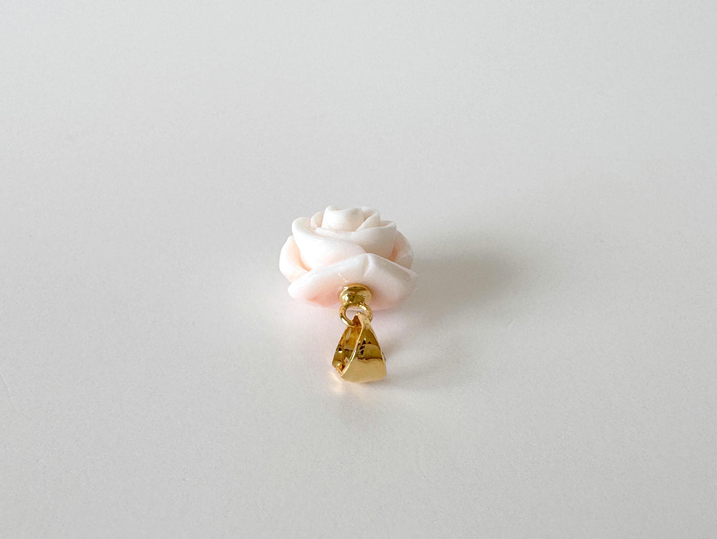 Natural Coral Rose Pendant: Pink and White Carved Deep Sea Coral Jewelry (13.3x13.2mm, Silver Gold Plated Bail, Genuine Amulet)