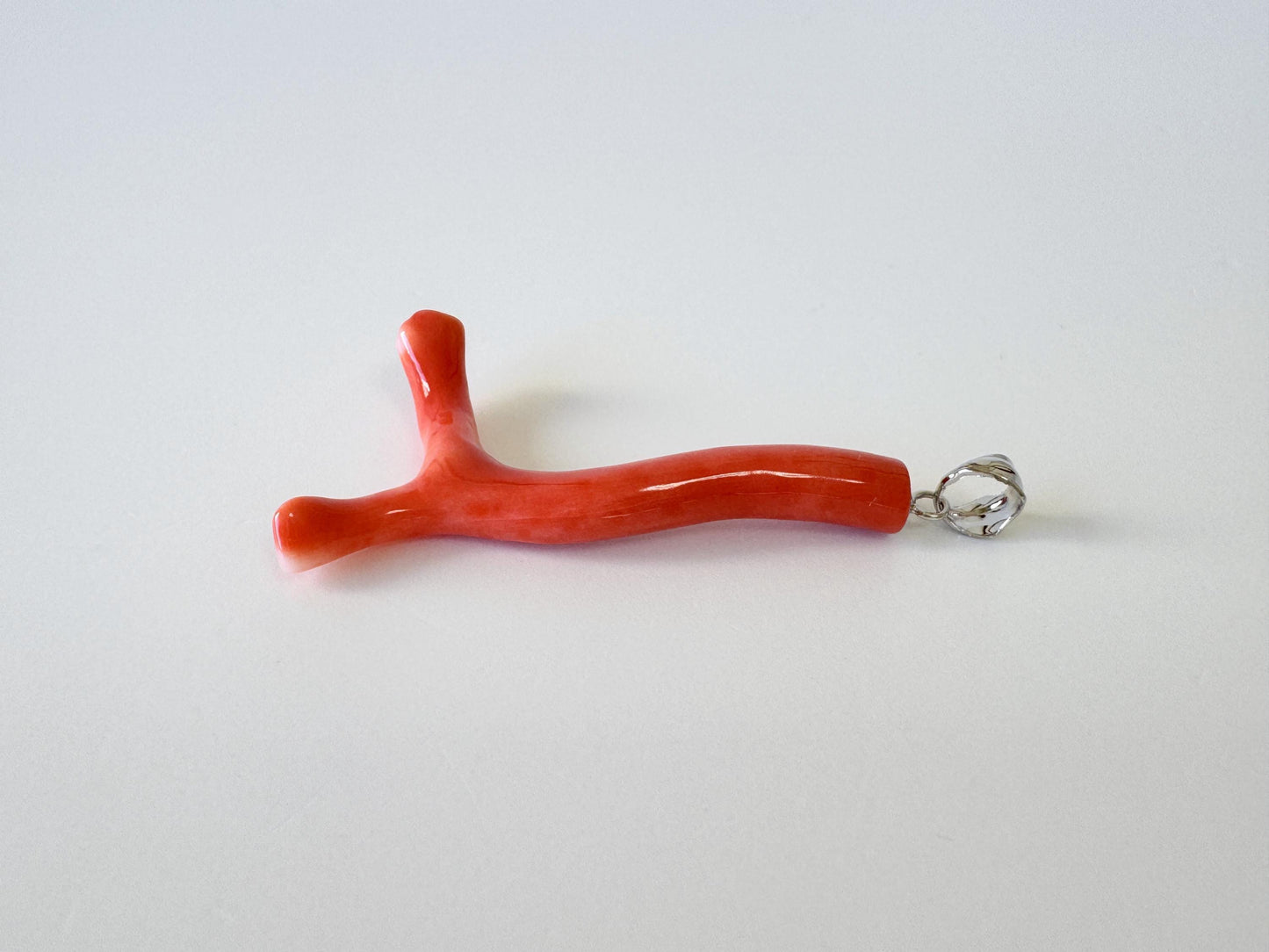 Momo Coral Branch Pendant Natural, Japanese Orange Coral (44mm Length, Rhodium-Plated Silver Bail, Deep Sea Origin)