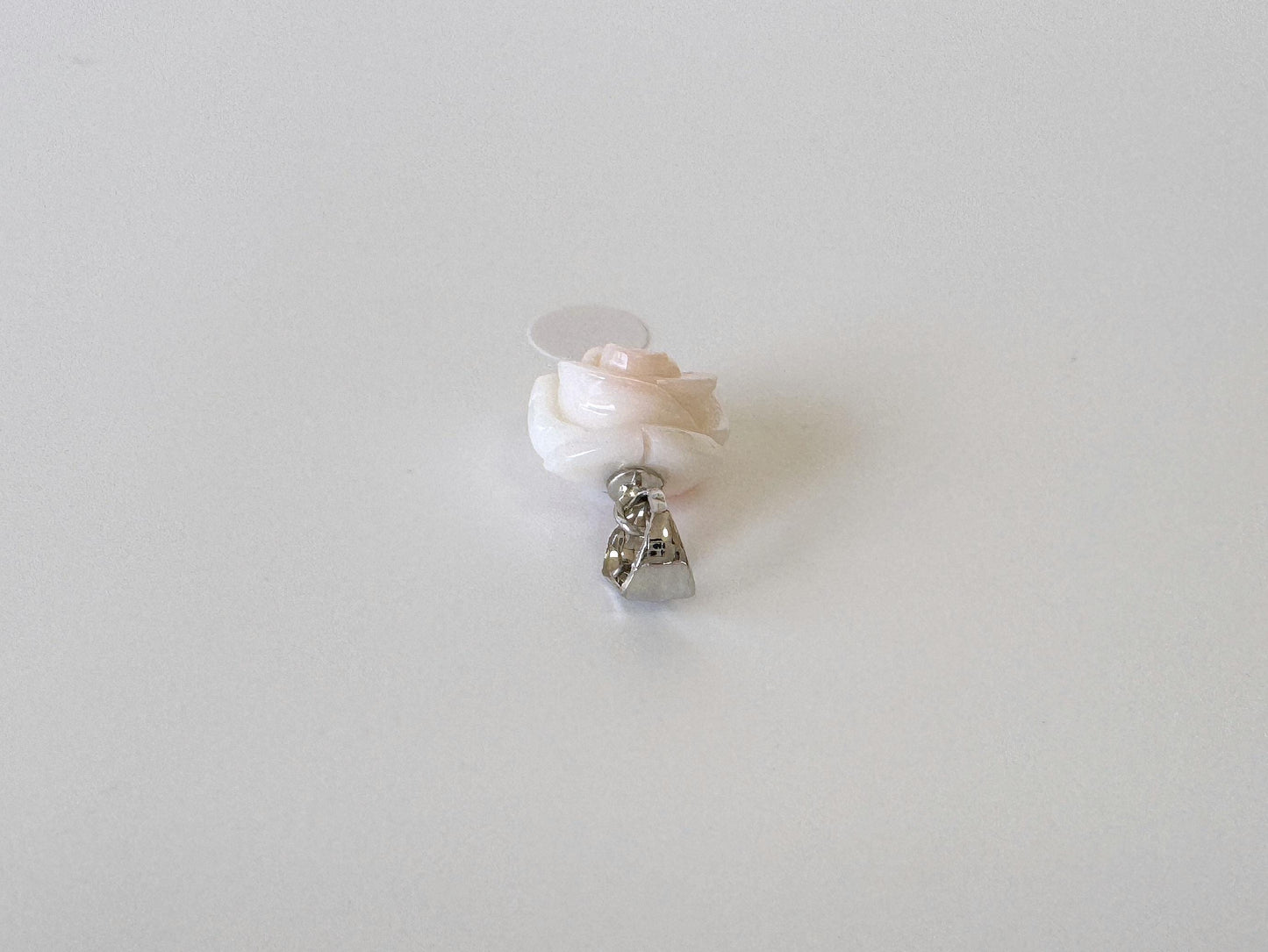Deep Sea Coral Rose carved Pendant, 14.4x11.6mm, Natural Pink/White Color Coral, Silver (rhodium plated) bail, Genuine Coral Pendant
