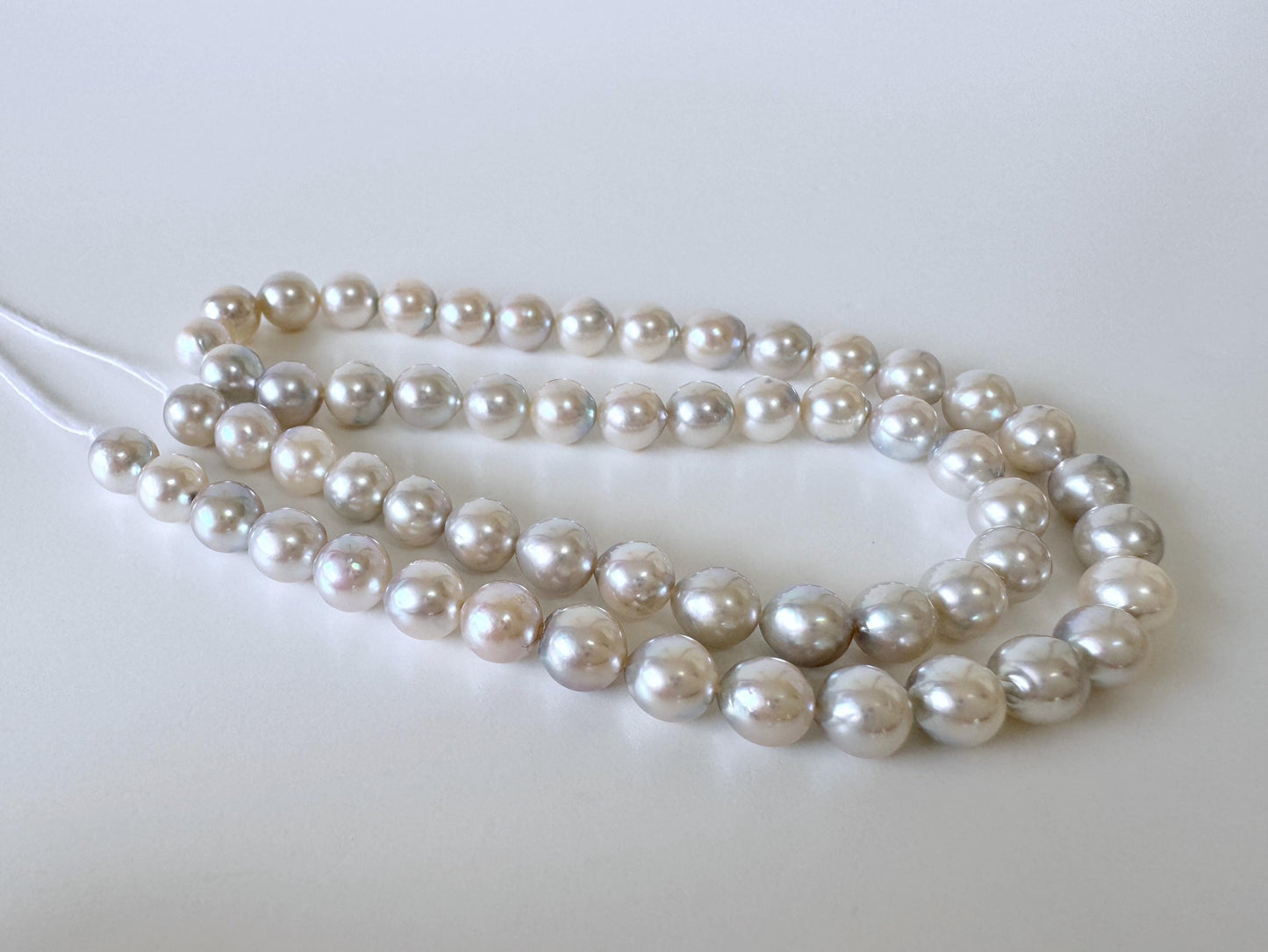 Japanese Akoya Pearl Beads - Natural Blue Silver Cultured Pearls - Full Strand 40cm, 6.5-7mm, Saltwater Jewelry Supplies