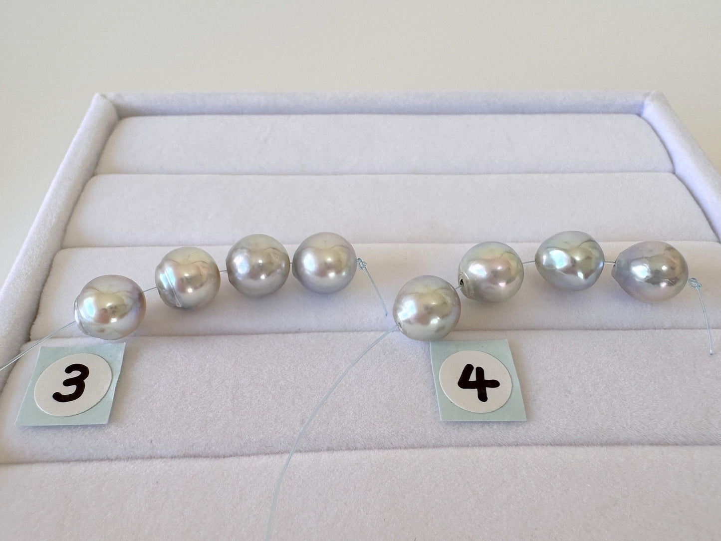 Japanese Akoya Pearl Beads: Natural Blue-Silver Cultured Pearls, Semi-Round Shape (7.5-8mm, Saltwater Mini Strand, 4 Pcs)
