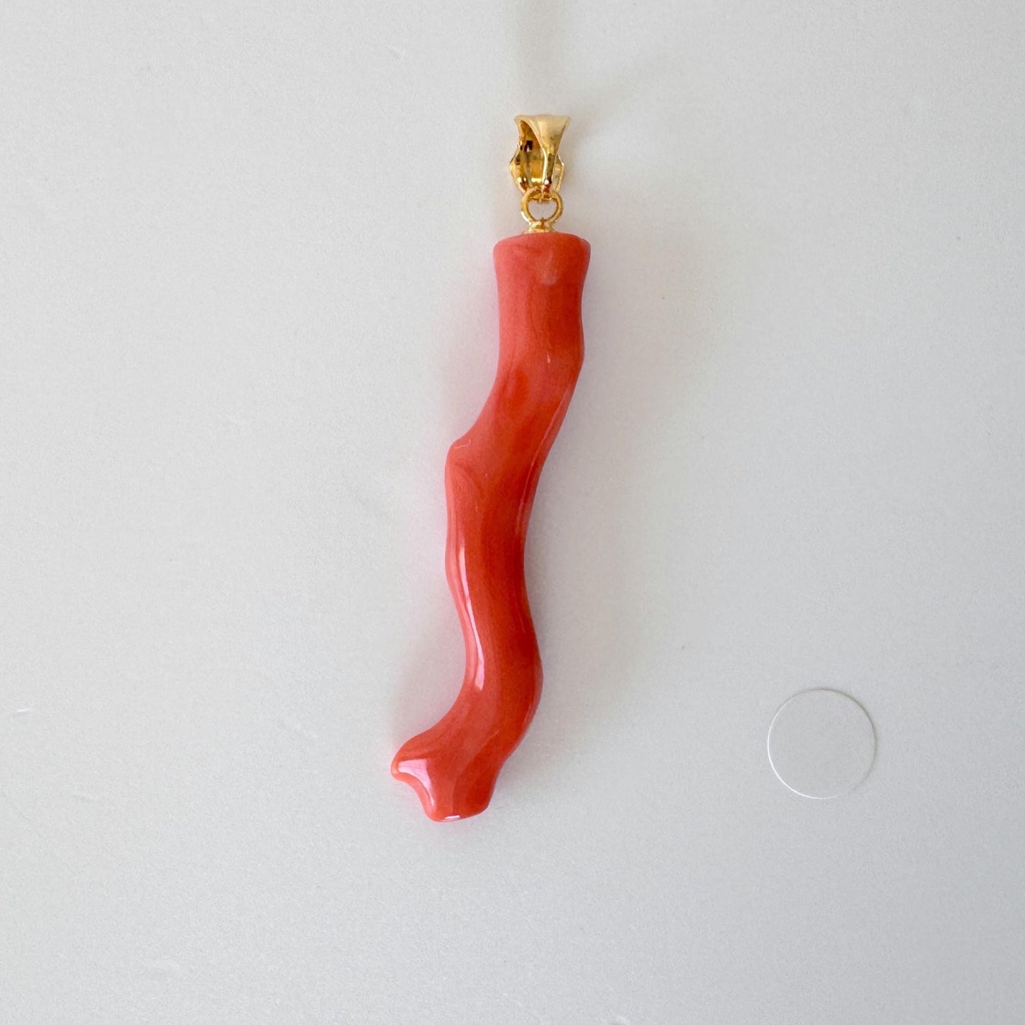 Momo Coral Branch Pendant: Japanese Orange Coral, Natural Texture - Silver Gold-Plated Bail, 42mm, Genuine Jewelry Accessory