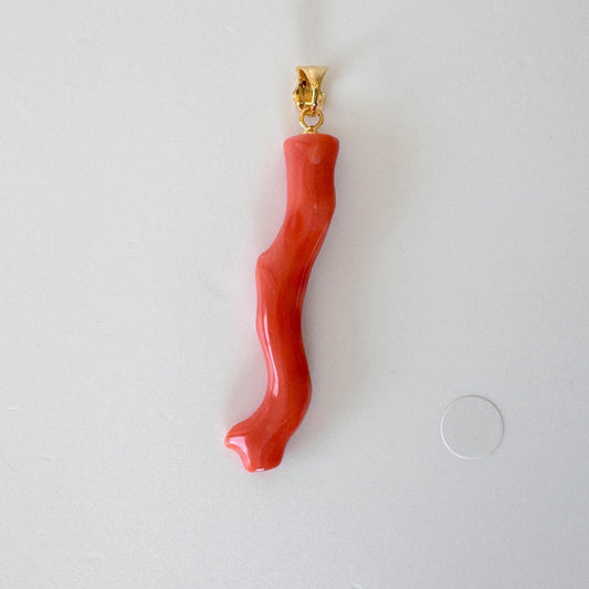 Momo Coral Branch Pendant: Japanese Orange Coral, Natural Texture - Silver Gold-Plated Bail, 42mm, Genuine Jewelry Accessory