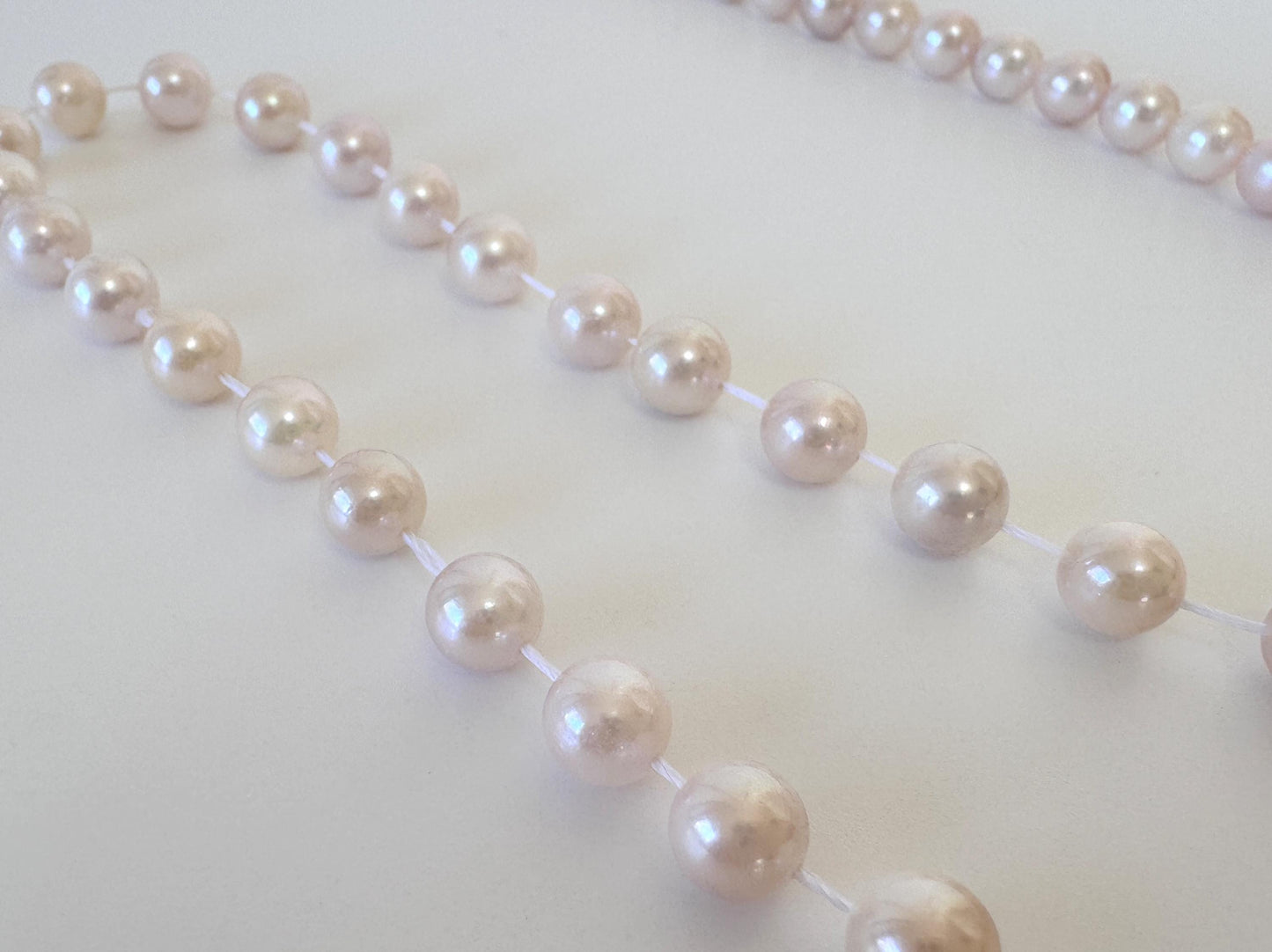 Japanese Akoya Pearl Strand: 6.5-7mm White Pink Cultured Saltwater Pearls, Full Strand | Genuine Beads, Craft Supplies | 40cm Length