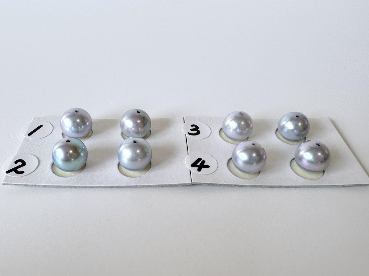 Japanese Blue/Silver (Treated) Akoya Pearl 8-8.5mm, Half-Drilled loose, Price per pair, Salt water pearl