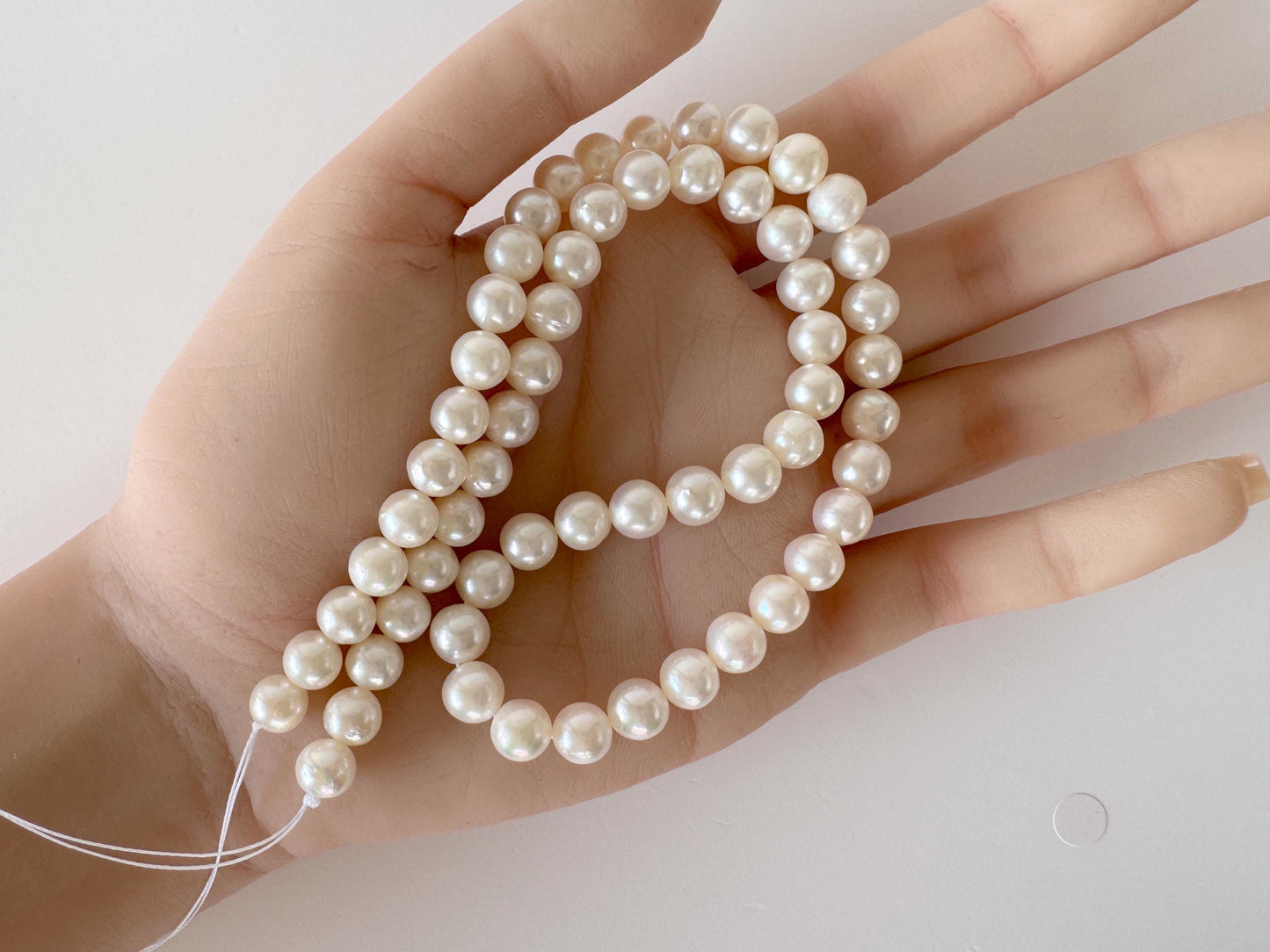 Akoya Pearl Strand - Cultured Saltwater Beads - Japanese White Pearls, 6.8-7.4mm, Full 40cm Length