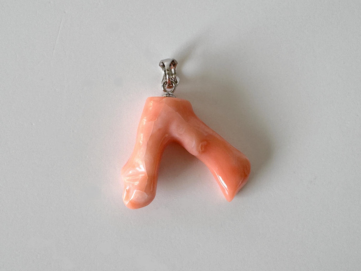 Coral Branch Pendant: Natural Orange Pink Deep Sea Coral, Silver Rhodium-Plated Bail | 22mm, Jewelry Accessory