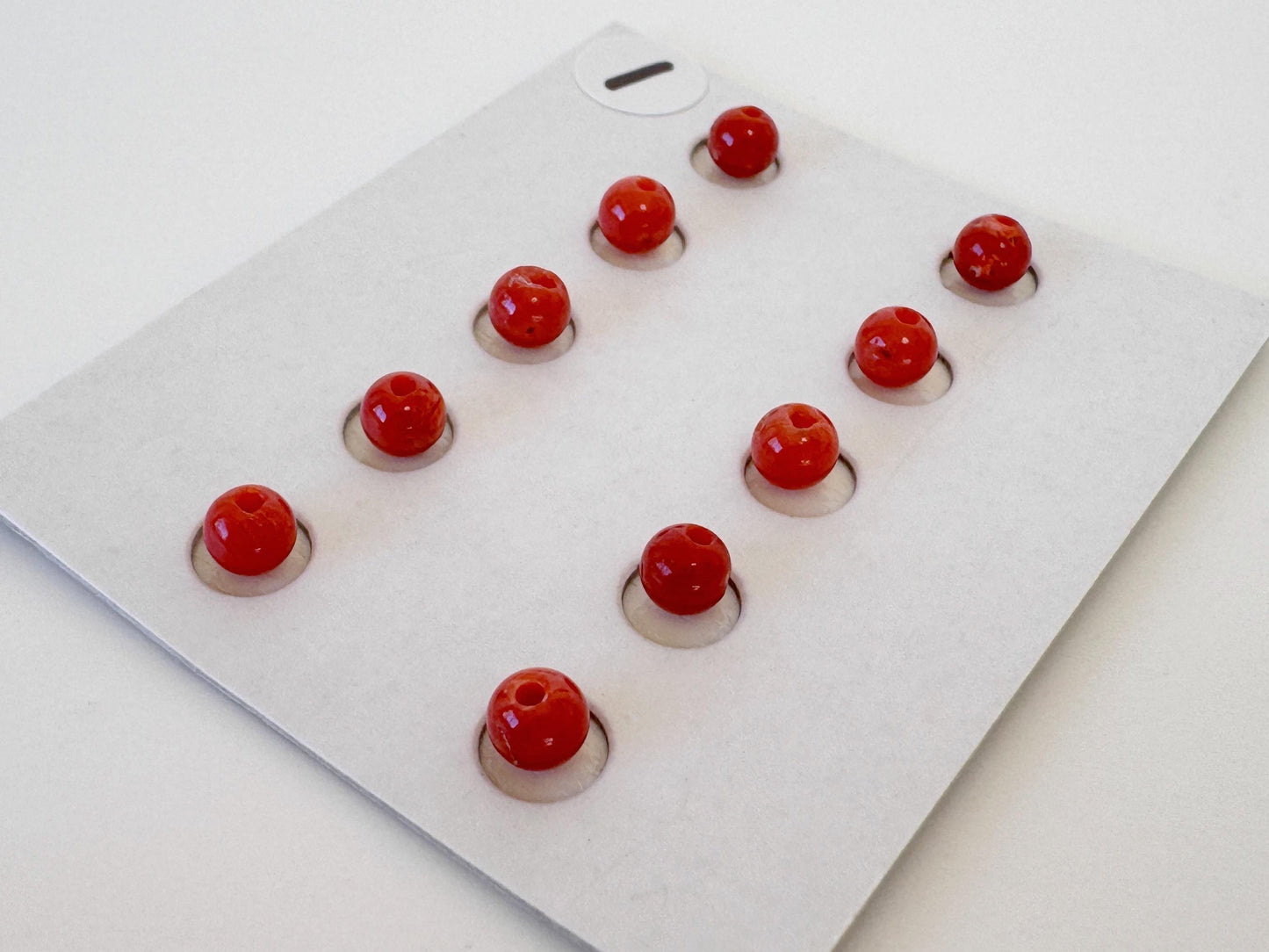 Mediterranean Red Coral Beads, Round Loose 10 Pcs Set (3.7-4mm, Half-Drilled)