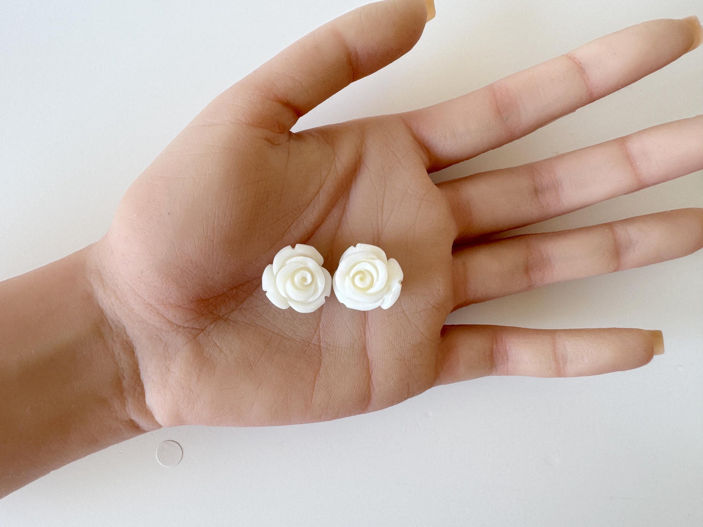 Natural White Coral Rose Loose Pair, 17mm, White Color Rose, Natural Color Coral Rose, Price per Pair, Genuine Precious Coral