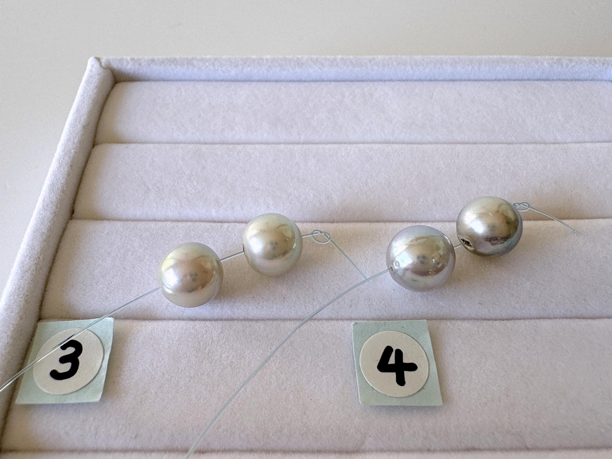 Japanese Akoya Pearl Beads Natural Blue Silver, Cultured Saltwater Pearls (8-8.5mm, Genuine, Mini Strand, 2 Pieces)