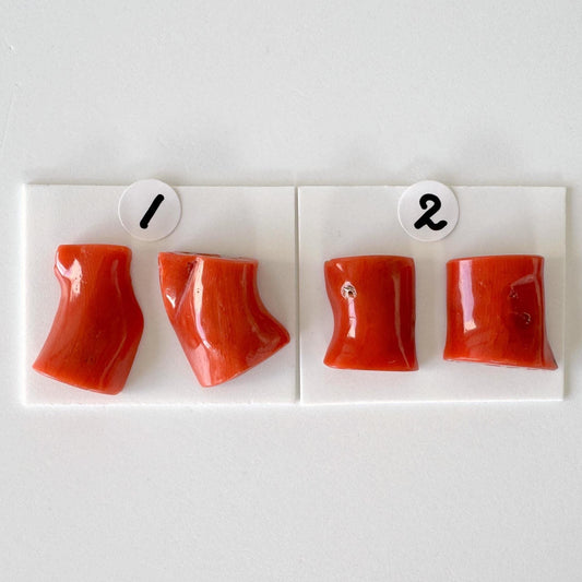 Mediterranean Coral Loose Gemstone: Natural Red-Orange Tones - Untreated, Top-hole, Jewelry Making Supplies, Per Pair