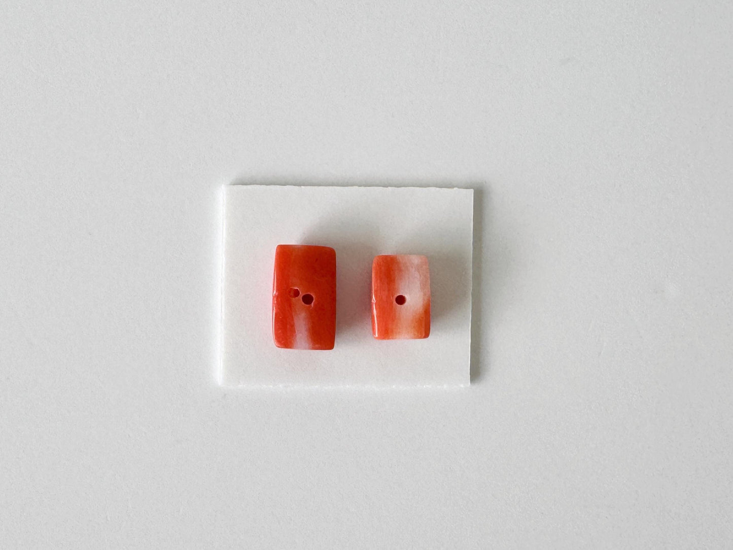 Momo Coral D-Shaped Cabochons | Japanese Orange Gemstone | Half-Drilled 2 Pcs, 10.3X6mm & 8.3X5.6mm
