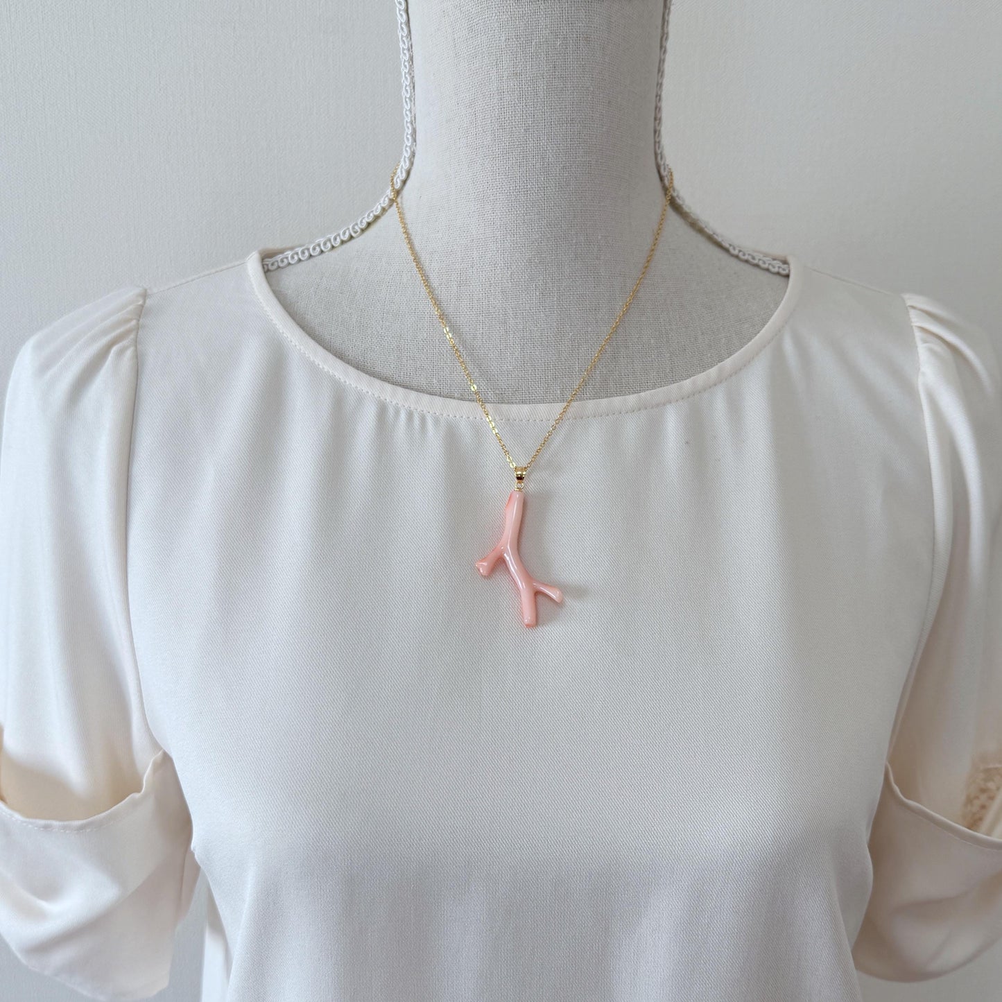 Natural Deep Sea Coral Branch Pendant: Gold-Plated Silver Bail, 46mm